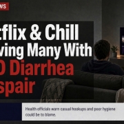 Fostoria News Person watching Netflix with headline about STD diarrhea despair.